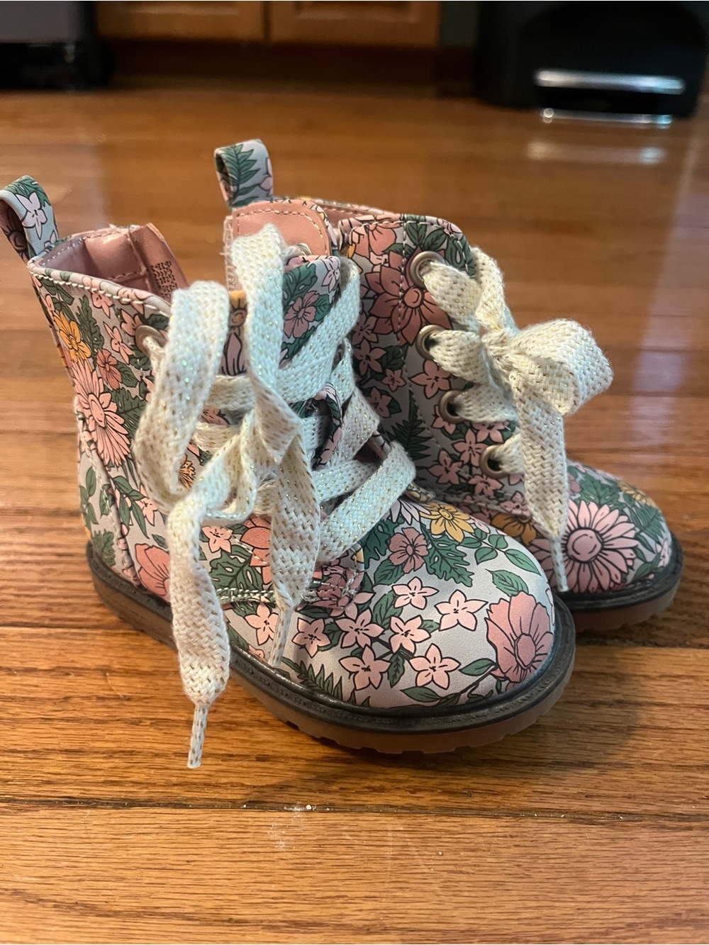 Cat & Jack Pink and Green Floral Lace-Up Kids Boots